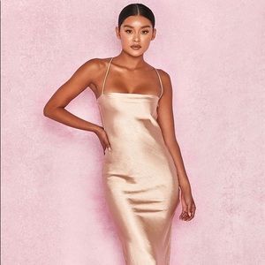 House of CB champagne satin dress “JULIETA”